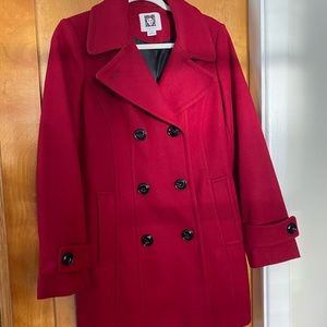 Anne Klein Red Pea Coat